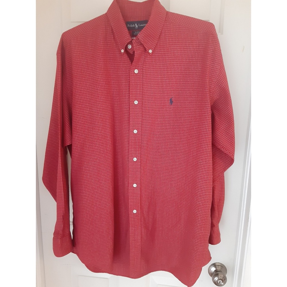 Ralph Lauren Men'"Blake" Men's‎ Long Sleeve Button Down Red Plaid Shirt Size L